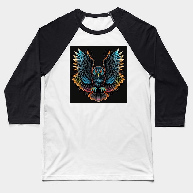 Neon Owl Baseball T-Shirt by JonHerrera